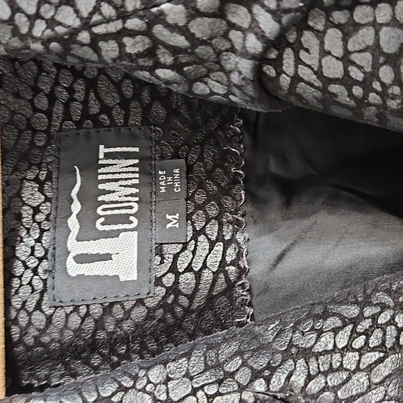 COMINT VINTAGE LEATHER JACKET/ COAT BLACK ANIMAL PRINT DETAIL SIZE MEDIUM - Picture 4 of 8
